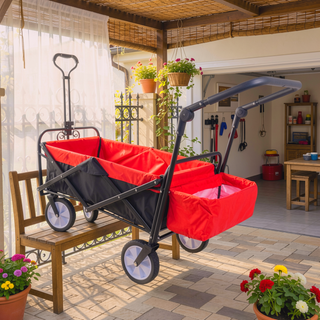Sunvega Heavy Duty Folding Outdoor Cart with Front Wheel Brakes and Cup Holders