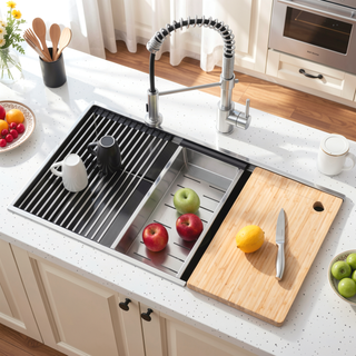 Sunvega Handcrafted 33x19 Inch Undermount Single Bowl Kitchen Sink Dark Gray