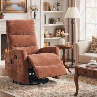 Sunvega Fabric Heat Massage Manual Recliner Chair with Rocker and Swivel for Living Room