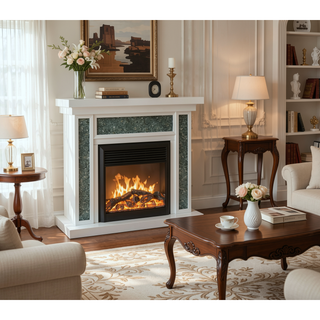 Sunvega Acrylic Diamond Mirror Wall Fireplace Frame with LED Flame Effects