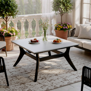 Sunvega Dark Eucalyptus Wood and Super Stone Outdoor Coffee Table for Patio