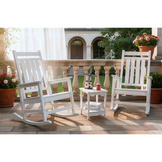 Sunvega All Weather-resistant Black Rocking Chair Set with Wood-Texture and Side Table