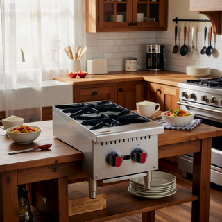 Sunvega Commercial 2-Burner 50,000 BTU Countertop Gas Stove Range with Cast Iron Grates