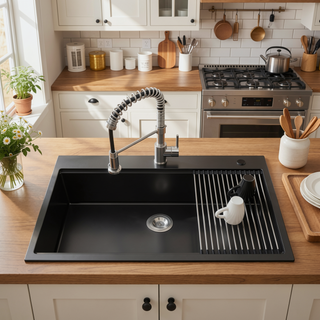 Sunvega 32x19 Inch Overmount Single Bowl Kitchen Sink in Brushed Nickel