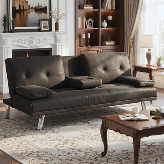 Sunvega Multifunctional Sofa Bed with Armrest Holders Wood Frame Stainless Leg