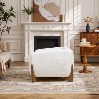 Sunvega Modern Puffy Platform Bed with Arched Headboard in Ivory White Boucle