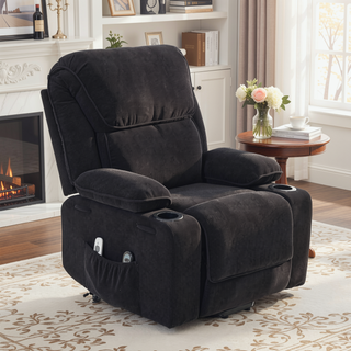 Sunvega Black PU Remote-Controlled Heating and Massage Assistive Recliner for Seniors