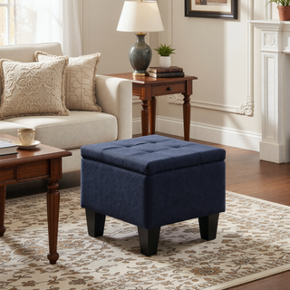 Sunvega Large Storage Ottoman Bench with Tufted Linen Design for Living Room