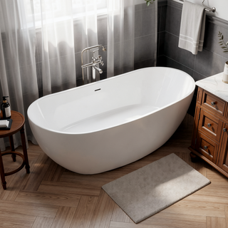 Sunvega Premium High-back Oval Acrylic Freestanding Soaker Bathtub Non-Slip Easy Clean