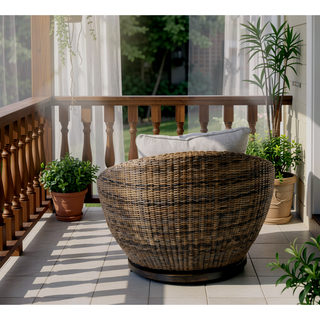 Sunvega All-Weather Resin Wicker Swivel Chairs with Side Table and Cushions