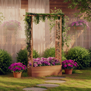 Sunvega Raised Garden Bed with Arch Trellis for Vine Climbing and Hanging Plants
