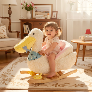 Sunvega ASTM-F963 Certified Spring Rocking Horse with Plush Fabric and Animal Sounds