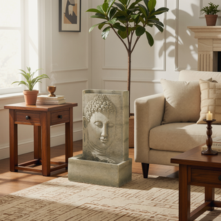 Sunvega Sandstone Buddha Fountain with Light for Indoor Outdoor Spaces