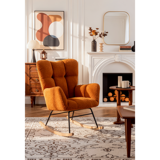 Sunvega Teddy Fabric Rocking Chair with Adjustable Footrest for Living Room