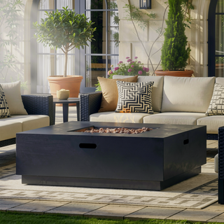Sunvega Modern Square Iron Fire Pit with 50000 BTU for Outdoor Evenings