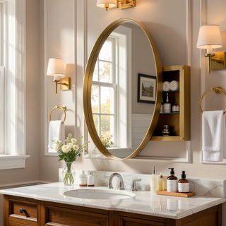 Sunvega Modern White Metal Framed Recessed Medicine Cabinet with Mirror and Storage