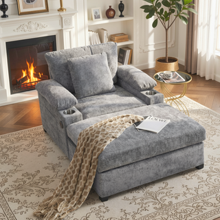 Sunvega Ergonomic Oversized Chair with Ottoman Firm Support Chenille Sofa