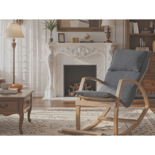 Sunvega Modern Rocking Chair With Wooden Frame And Plush Red Cushion For Living Room