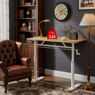 Sunvega Height Adjustable Hand Crank Sit Stand Home Office Desk for Study Room