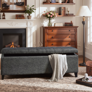 Sunvega Upholstered Tufted Storage Bench with Soft Close Lid and Interior Space