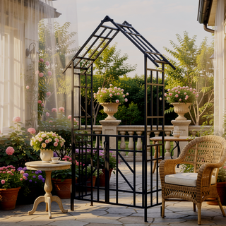 Sunvega Black Metal Garden Arch Gate for Climbing Plants Support Outdoor Decor