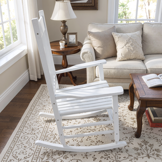 Sunvega Black Painted Populus Wood Porch Rocker Chair with Wide Seat