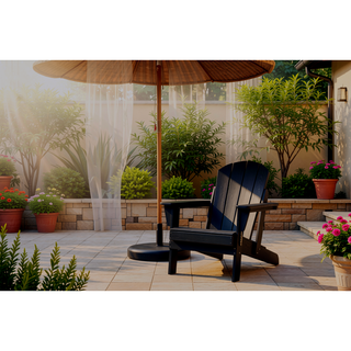 Sunvega Folding Adirondack Chair Set with Wood Texture and Side Table in Navy Blue