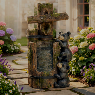 Sunvega 3-Tier Outdoor Waterfall Fountain with LED Lights and Adjustable Water Flow