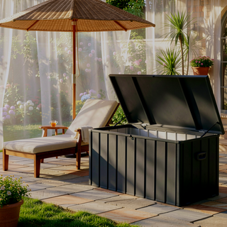 Sunvega 120 Gallon All-Weather Waterproof Lockable Outdoor Metal Storage Box with Wheels