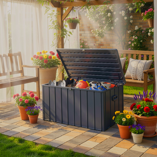 Sunvega 120 Gallon All-Weather Waterproof Lockable Outdoor Metal Storage Box with Wheels