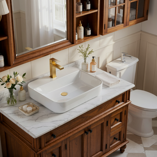 Sunvega White Ceramic Countertop Basin with High-Gloss Stain-Resistant Finish
