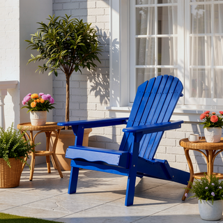 Sunvega Folding Acacia Wood Adirondack Chair with Slatted Seat and Rustic Design