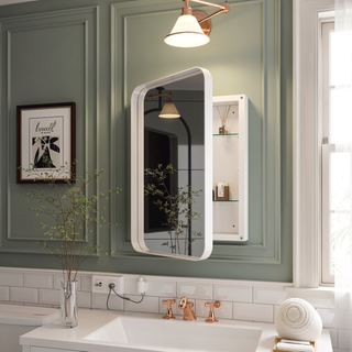 Sunvega Modern White Metal Framed Recessed Medicine Cabinet with Mirror and Storage