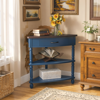 Sunvega Multifunctional 3 Tier Corner Table with Solid Wood Legs for Small Spaces