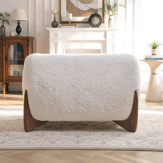 Sunvega Modern Puffy Platform Bed with Arched Headboard in Ivory White Boucle