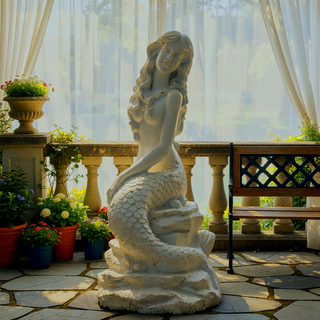 Sunvega Large Mermaid on Ocean Rock Outdoor Resin Garden Statue Sculpture