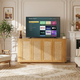 Sunvega Modern Wavy TV Stand Rounded Corner Cabinet for Living Room Storage