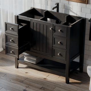 Sunvega 36 Inch Bathroom Vanity Cabinet Base with Drawers and Open Shelf in Black