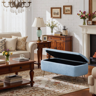 Sunvega Modern Upholstered Padded Storage Ottoman Bench with Gold Legs for Bedroom
