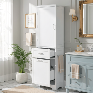 Sunvega Tall Freestanding Bathroom Storage Cabinet with Two Drawers and Adjustable Shelf