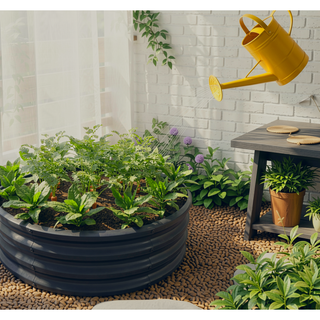 Sunvega 47.24 Inch Round Metal Raised Garden Bed for Vegetables Flowers and Herbs