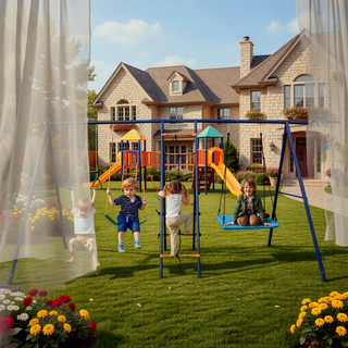 Sunvega 6 in 1 Swing Set with Climbing Ladder Net Trapeze Bar Hammock and Belt Swing