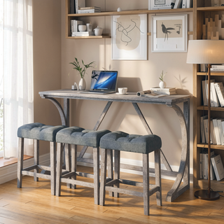 Sunvega Industrial Bar Table and Chairs Set with Power Outlet for Living Room