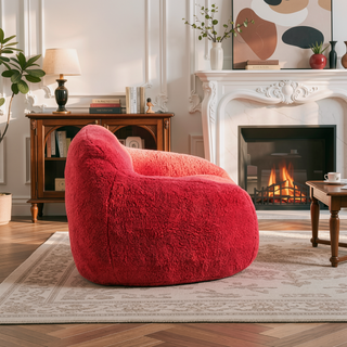 Sunvega Faux Fur Bean Bag Sofa with Memory Foam Filler and Armrests for Living Room