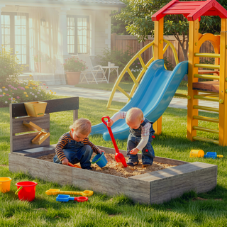 Sunvega Wooden Sandbox with Kitchen Design Sink and Liner for 3-7 Years Old