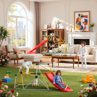 Sunvega 8FT Geometric Dome Climber with Slide for Kids 3 to 9 Years Old