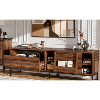 Sunvega 70.8" Modern TV Stand with Sliding Doors, Storage Drawer, and Adjustable Shelves