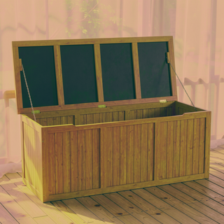 Sunvega 67 Gallon Outdoor Wooden Deck Box with Seat and Table Top