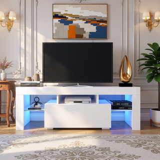 Sunvega Wall Mounted Floating 80 Inch TV Stand with LED Lights and Charging Station