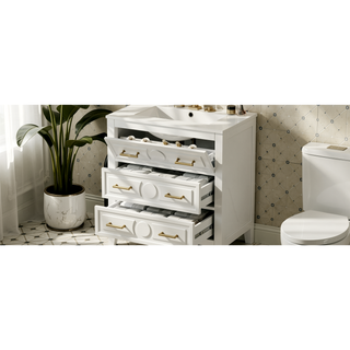Sunvega 30 Inch Freestanding Bathroom Vanity with Ceramic Sink and 3 Drawers